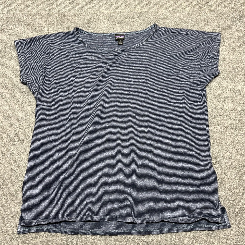 Patagonia Shirt Womens Medium Blue Striped Hemp Organic Cotton Scoop Neck Tee